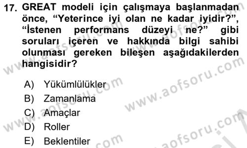 Sağlık Kurumlarında Operasyon Yönetimi Dersi 2019 - 2020 Yılı (Vize) Ara Sınav Soruları 17. Soru