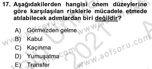 Sağlık Kurumlarında Operasyon Yönetimi Dersi Ara Sınavı Deneme Sınav Soruları 17. Soru