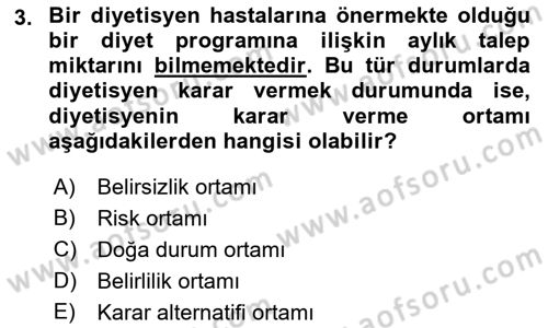 Sağlık Kurumlarında Operasyon Yönetimi Dersi Ara Sınavı Deneme Sınav Soruları 3. Soru
