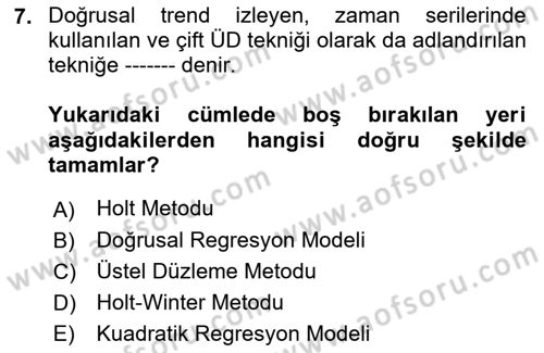 Sağlık Kurumlarında Operasyon Yönetimi Dersi 2021 - 2022 Yılı (Vize) Ara Sınav Soruları 7. Soru