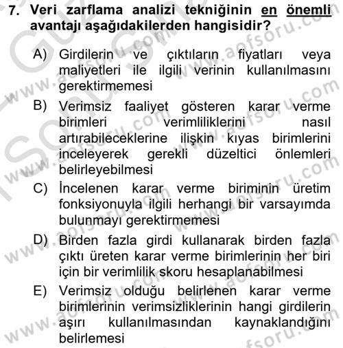 Sağlık Kurumlarında Operasyon Yönetimi Dersi 2021 - 2022 Yılı (Final) Dönem Sonu Sınav Soruları 7. Soru