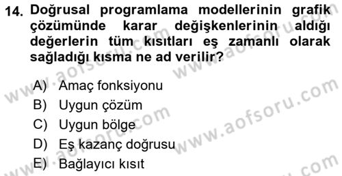 Sağlık Kurumlarında Operasyon Yönetimi Dersi Ara Sınavı Deneme Sınav Soruları 14. Soru