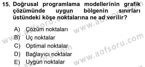 Sağlık Kurumlarında Operasyon Yönetimi Dersi 2022 - 2023 Yılı (Vize) Ara Sınav Soruları 15. Soru