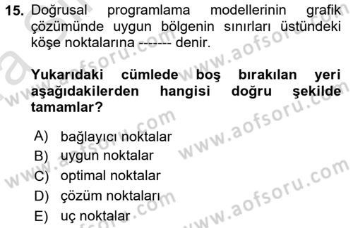 Sağlık Kurumlarında Operasyon Yönetimi Dersi Ara Sınavı Deneme Sınav Soruları 15. Soru