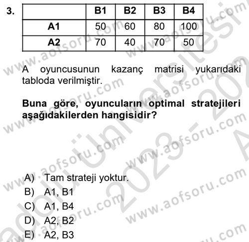 Sağlık Kurumlarında Operasyon Yönetimi Dersi Ara Sınavı Deneme Sınav Soruları 3. Soru