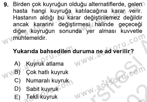 Sağlık Kurumlarında Operasyon Yönetimi Dersi 2023 - 2024 Yılı (Final) Dönem Sonu Sınav Soruları 9. Soru
