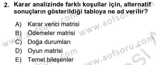 Sağlık Kurumlarında Operasyon Yönetimi Dersi 2023 - 2024 Yılı Yaz Okulu Sınav Soruları 2. Soru