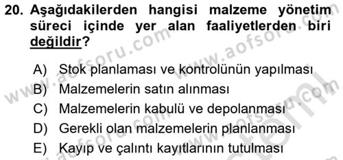 Sağlık Kurumlarında Operasyon Yönetimi Dersi 2023 - 2024 Yılı Yaz Okulu Sınav Soruları 20. Soru
