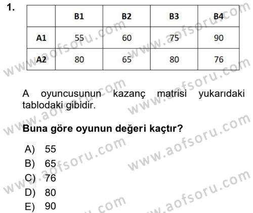 Sağlık Kurumlarında Operasyon Yönetimi Dersi 2024 - 2025 Yılı (Vize) Ara Sınav Soruları 1. Soru