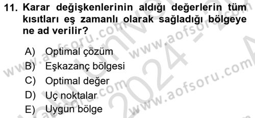Sağlık Kurumlarında Operasyon Yönetimi Dersi Ara Sınavı Deneme Sınav Soruları 11. Soru