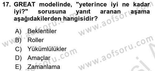Sağlık Kurumlarında Operasyon Yönetimi Dersi Ara Sınavı Deneme Sınav Soruları 17. Soru