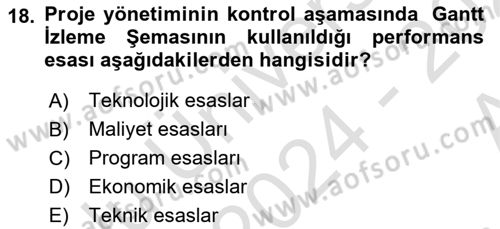 Sağlık Kurumlarında Operasyon Yönetimi Dersi Ara Sınavı Deneme Sınav Soruları 18. Soru