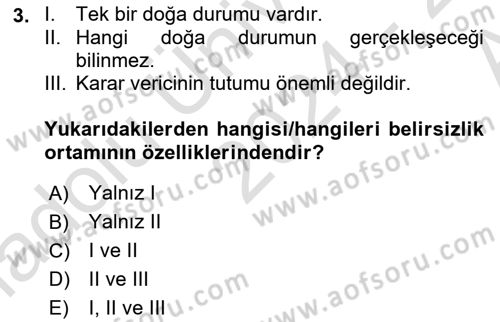 Sağlık Kurumlarında Operasyon Yönetimi Dersi 2024 - 2025 Yılı (Vize) Ara Sınav Soruları 3. Soru