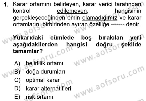 Sağlık Kurumlarında Operasyon Yönetimi Dersi 2024 - 2025 Yılı (Final) Dönem Sonu Sınav Soruları 1. Soru