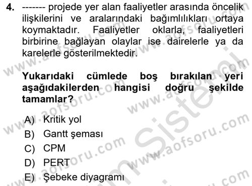 Sağlık Kurumlarında Operasyon Yönetimi Dersi 2024 - 2025 Yılı (Final) Dönem Sonu Sınav Soruları 4. Soru
