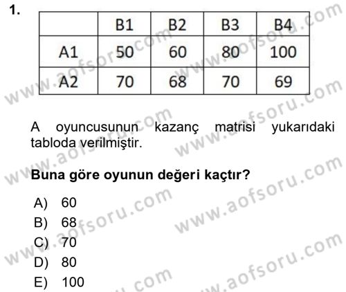 Sağlık Kurumlarında Operasyon Yönetimi Dersi 2024 - 2025 Yılı Yaz Okulu Sınav Soruları 1. Soru
