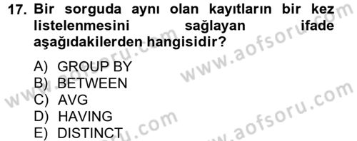 Sağlık Kurumlarında Bilgi Sistemleri Dersi 2012 - 2013 Yılı (Vize) Ara Sınav Soruları 17. Soru