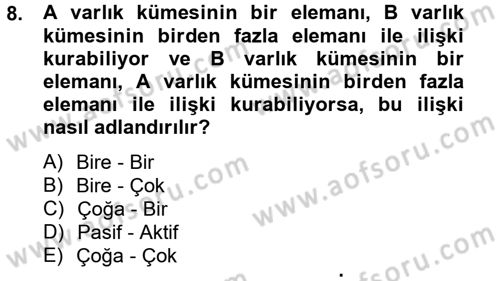 Sağlık Kurumlarında Bilgi Sistemleri Dersi 2012 - 2013 Yılı (Final) Dönem Sonu Sınav Soruları 8. Soru