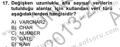 Sağlık Kurumlarında Bilgi Sistemleri Dersi 2013 - 2014 Yılı (Vize) Ara Sınav Soruları 17. Soru