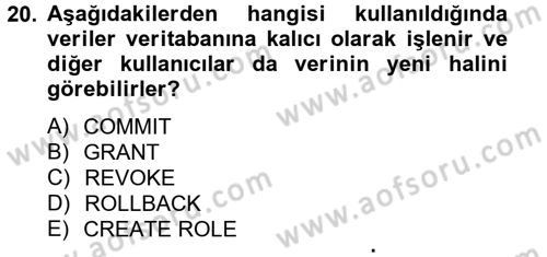 Sağlık Kurumlarında Bilgi Sistemleri Dersi 2013 - 2014 Yılı (Vize) Ara Sınav Soruları 20. Soru