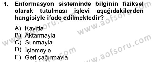 Sağlık Kurumlarında Bilgi Sistemleri Dersi 2013 - 2014 Yılı (Final) Dönem Sonu Sınav Soruları 1. Soru