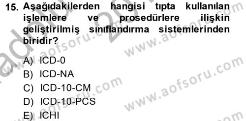 Sağlık Kurumlarında Bilgi Sistemleri Dersi 2014 - 2015 Yılı (Vize) Ara Sınav Soruları 15. Soru