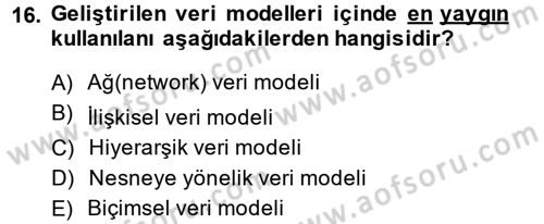 Sağlık Kurumlarında Bilgi Sistemleri Dersi 2014 - 2015 Yılı (Vize) Ara Sınav Soruları 16. Soru
