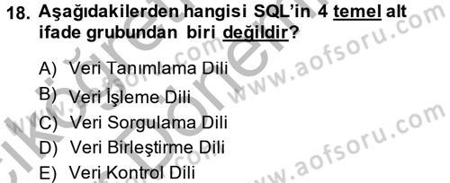 Sağlık Kurumlarında Bilgi Sistemleri Dersi 2014 - 2015 Yılı (Vize) Ara Sınav Soruları 18. Soru