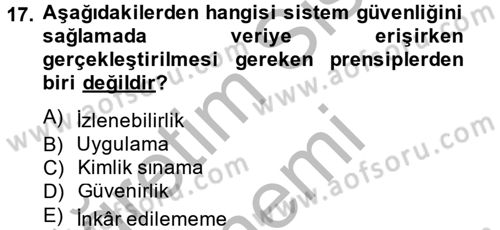 Sağlık Kurumlarında Bilgi Sistemleri Dersi 2014 - 2015 Yılı (Final) Dönem Sonu Sınav Soruları 17. Soru
