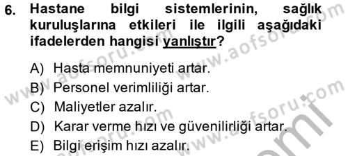 Sağlık Kurumlarında Bilgi Sistemleri Dersi 2014 - 2015 Yılı (Final) Dönem Sonu Sınav Soruları 6. Soru