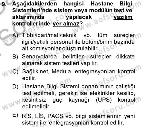 Sağlık Kurumlarında Bilgi Sistemleri Dersi 2014 - 2015 Yılı (Final) Dönem Sonu Sınav Soruları 9. Soru