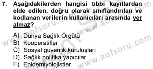 Sağlık Kurumlarında Bilgi Sistemleri Dersi 2014 - 2015 Yılı Tek Ders Sınav Soruları 7. Soru