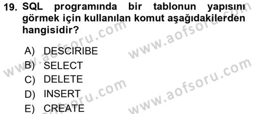 Sağlık Kurumlarında Bilgi Sistemleri Dersi 2015 - 2016 Yılı (Vize) Ara Sınav Soruları 19. Soru