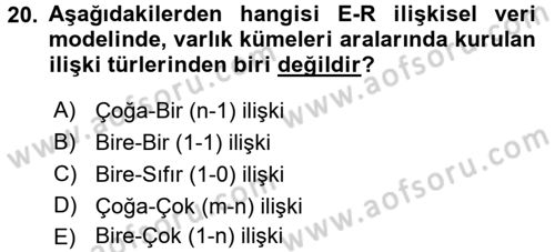 Sağlık Kurumlarında Bilgi Sistemleri Dersi 2015 - 2016 Yılı (Vize) Ara Sınav Soruları 20. Soru