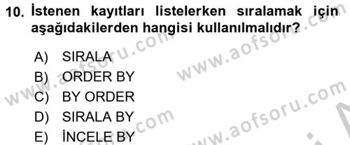 Sağlık Kurumlarında Bilgi Sistemleri Dersi 2016 - 2017 Yılı 3 Ders Sınav Soruları 10. Soru