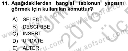 Sağlık Kurumlarında Bilgi Sistemleri Dersi 2016 - 2017 Yılı 3 Ders Sınav Soruları 11. Soru