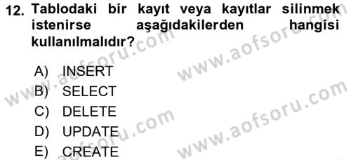 Sağlık Kurumlarında Bilgi Sistemleri Dersi 2016 - 2017 Yılı 3 Ders Sınav Soruları 12. Soru