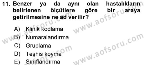 Sağlık Kurumlarında Bilgi Sistemleri Dersi 2016 - 2017 Yılı (Vize) Ara Sınav Soruları 11. Soru
