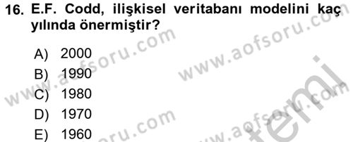 Sağlık Kurumlarında Bilgi Sistemleri Dersi 2016 - 2017 Yılı (Vize) Ara Sınav Soruları 16. Soru