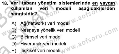 Sağlık Kurumlarında Bilgi Sistemleri Dersi 2016 - 2017 Yılı (Vize) Ara Sınav Soruları 18. Soru