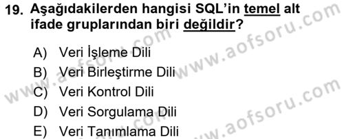Sağlık Kurumlarında Bilgi Sistemleri Dersi 2016 - 2017 Yılı (Vize) Ara Sınav Soruları 19. Soru