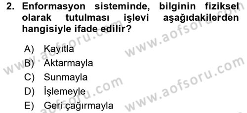 Sağlık Kurumlarında Bilgi Sistemleri Dersi 2016 - 2017 Yılı (Vize) Ara Sınav Soruları 2. Soru