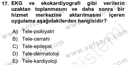 Sağlık Kurumlarında Bilgi Sistemleri Dersi 2017 - 2018 Yılı 3 Ders Sınav Soruları 17. Soru