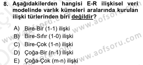Sağlık Kurumlarında Bilgi Sistemleri Dersi 2017 - 2018 Yılı 3 Ders Sınav Soruları 8. Soru