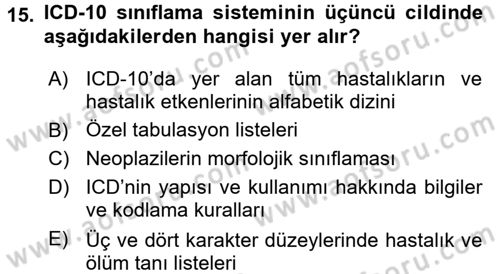 Sağlık Kurumlarında Bilgi Sistemleri Dersi 2017 - 2018 Yılı (Vize) Ara Sınav Soruları 15. Soru
