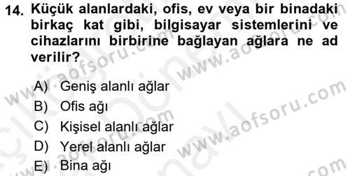 Sağlık Kurumlarında Bilgi Sistemleri Dersi 2017 - 2018 Yılı (Final) Dönem Sonu Sınavı 14. Soru