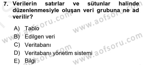 Sağlık Kurumlarında Bilgi Sistemleri Dersi 2017 - 2018 Yılı (Final) Dönem Sonu Sınavı 7. Soru