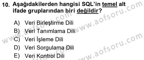 Sağlık Kurumlarında Bilgi Sistemleri Dersi 2018 - 2019 Yılı 3 Ders Sınav Soruları 10. Soru