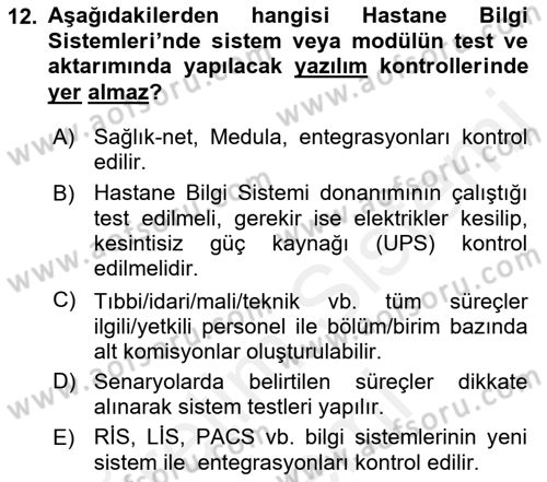 Sağlık Kurumlarında Bilgi Sistemleri Dersi 2018 - 2019 Yılı (Final) Dönem Sonu Sınav Soruları 12. Soru