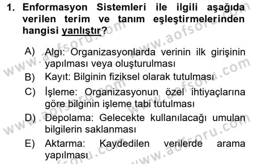 Sağlık Kurumlarında Bilgi Sistemleri Dersi 2020 - 2021 Yılı Yaz Okulu Sınav Soruları 1. Soru